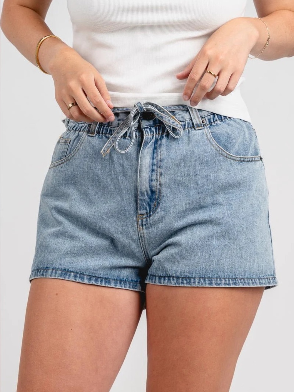 BAMBOO Light Blue Drawstring Denim Shorts